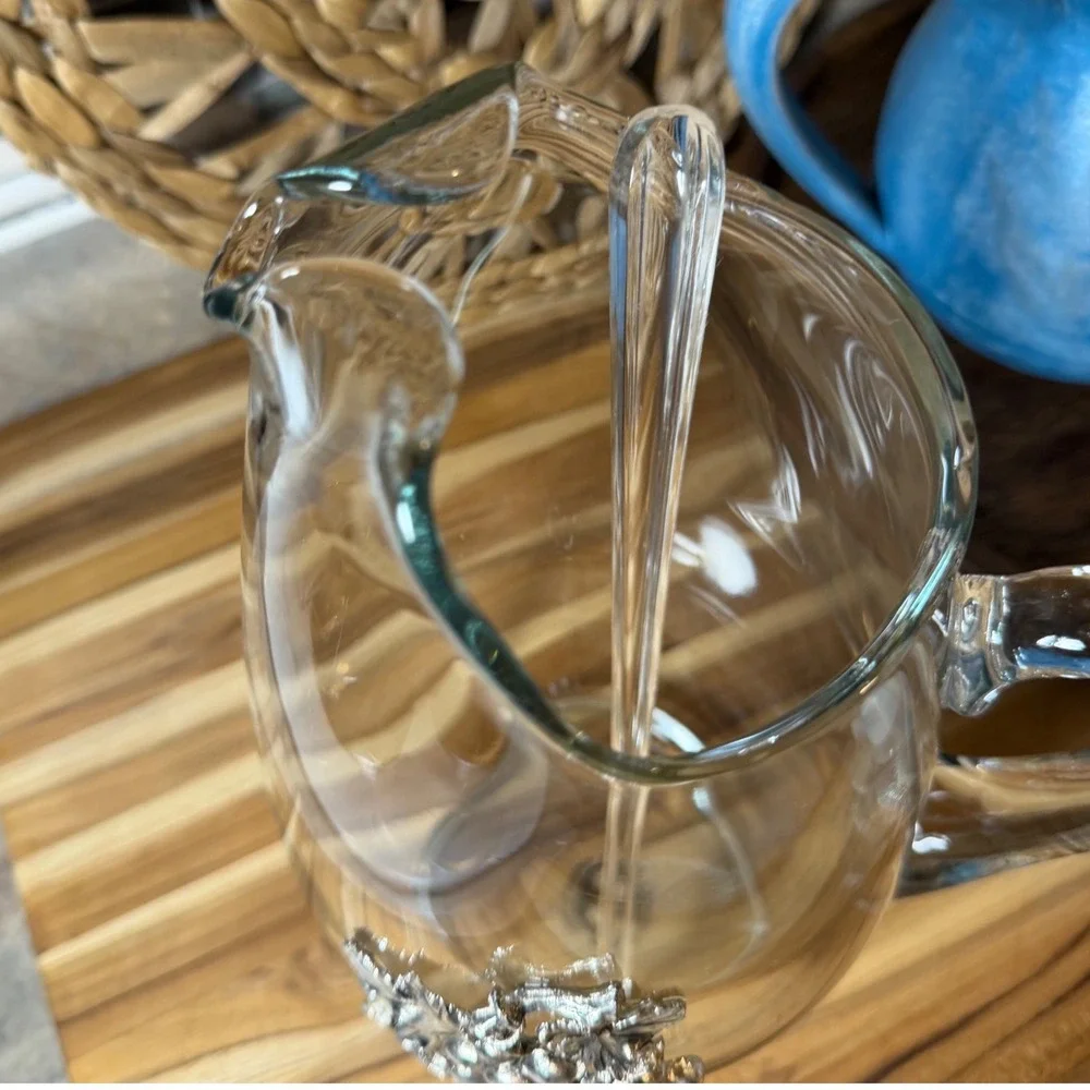 Arthur Court Designs Glass Pitcher Pewter Grape Cluster Embellishment Ice Lip